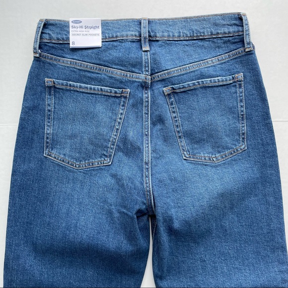 Old Navy Size 8 Extra High Rise Sky-Hi Straight Raw-Hem Ankle Jeans Button Fly - Picture 8 of 10